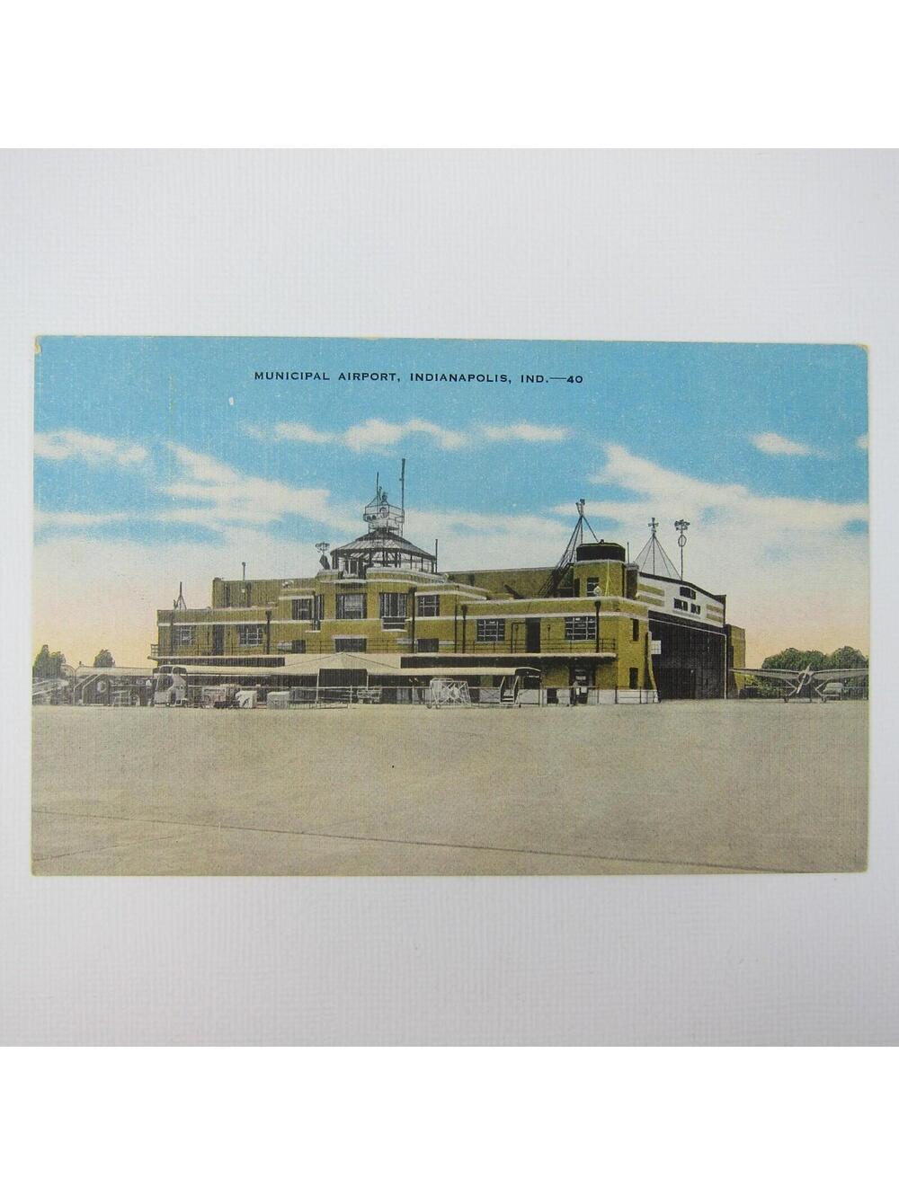 Linen Postcard Municipal Airport Indianapolis Indiana Vintage UNPOSTED RARE